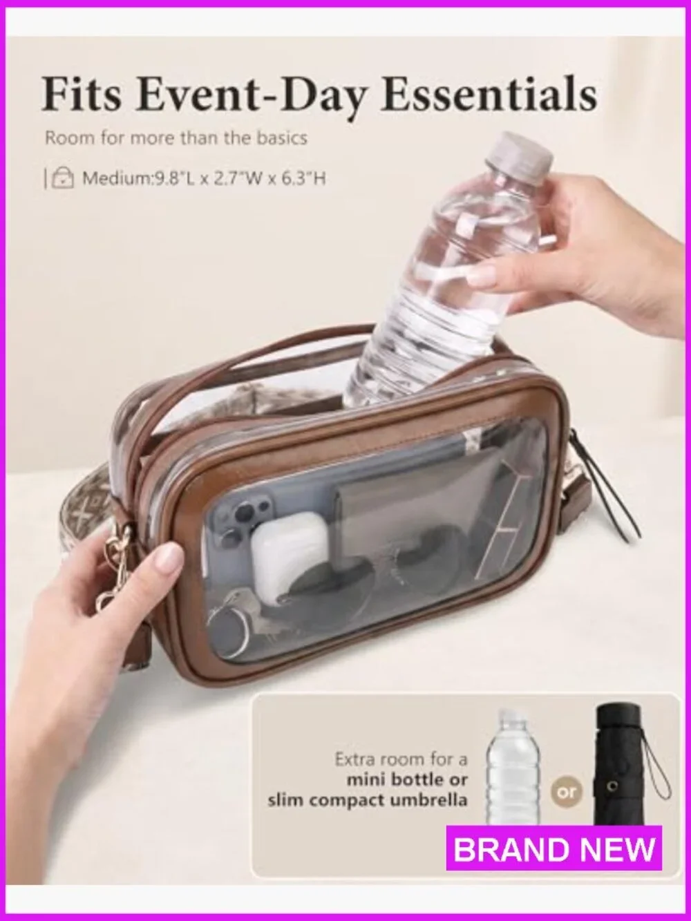 Clear Crossbody Bag for Stadium Events Clear Purse for Women Adjustable Strap